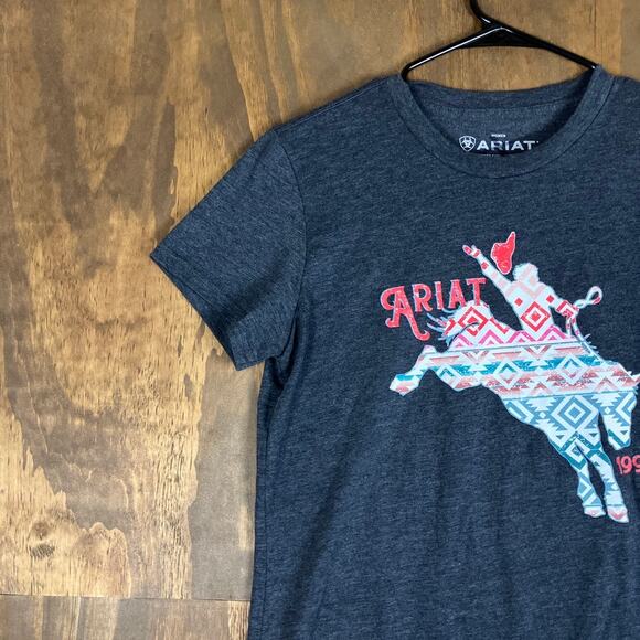 Ariat Womens Shirt Dark Gray Geo Bronc Short Sleeve Cotton Blend Medium - Picture 4 of 11